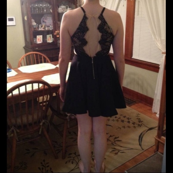 Windsor Black & Nude Mesh Skater Style Short Dress - Picture 4 of 5